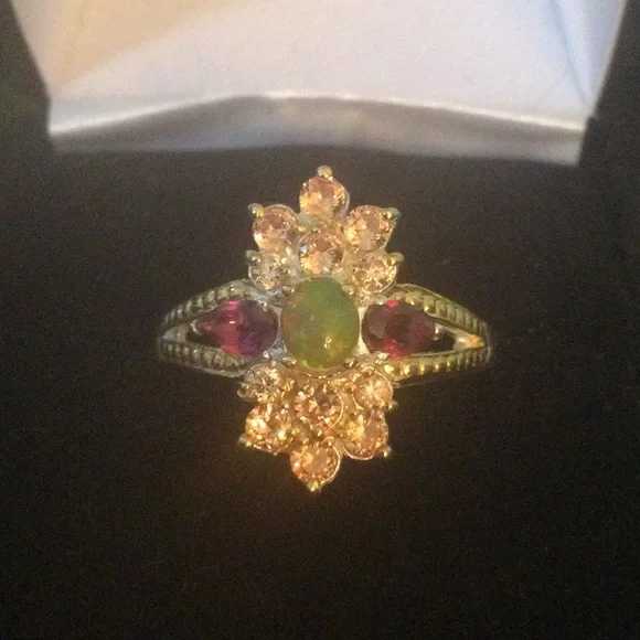 Genuine Fiery Opal & Garnet Ring